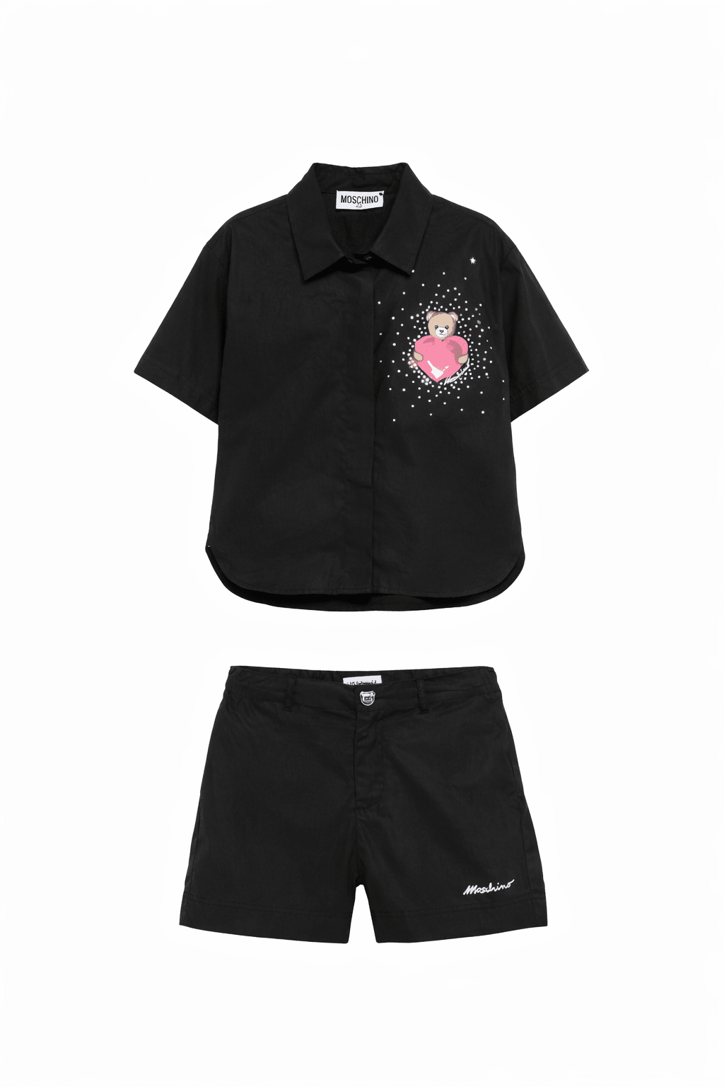 Set camicia e shorts per bambina Moschino Kids nero con motivo Teddy Bear - Rubino Kids