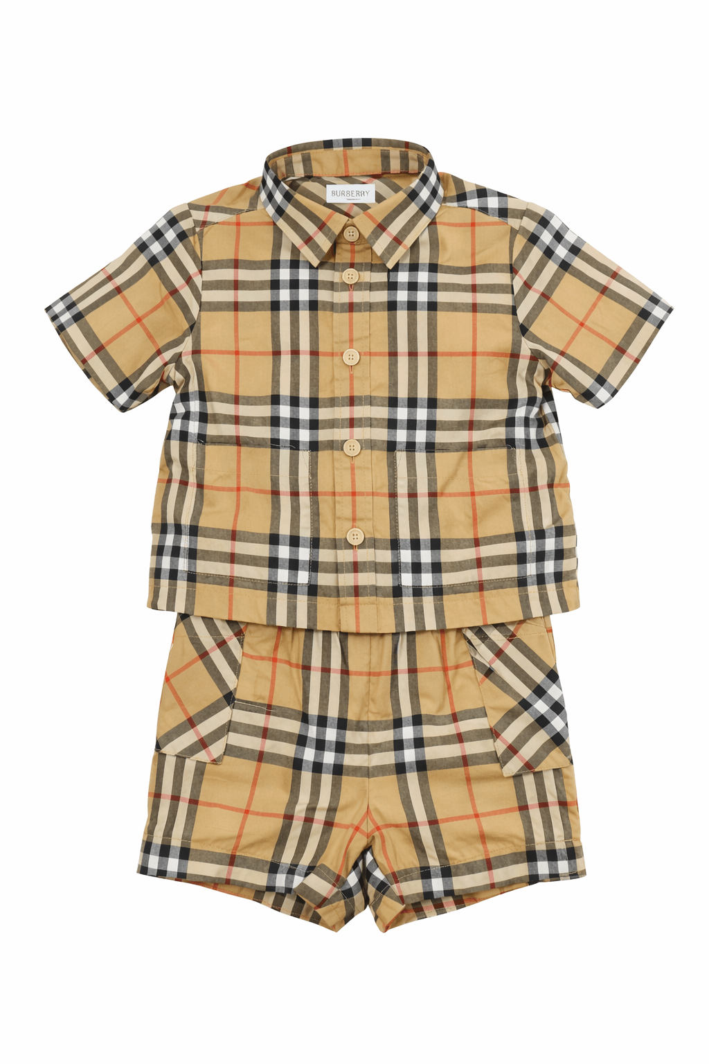 Set camicia e shorts per neonato Burberry Kids beige con motivo Vintage Check - Rubino Kids