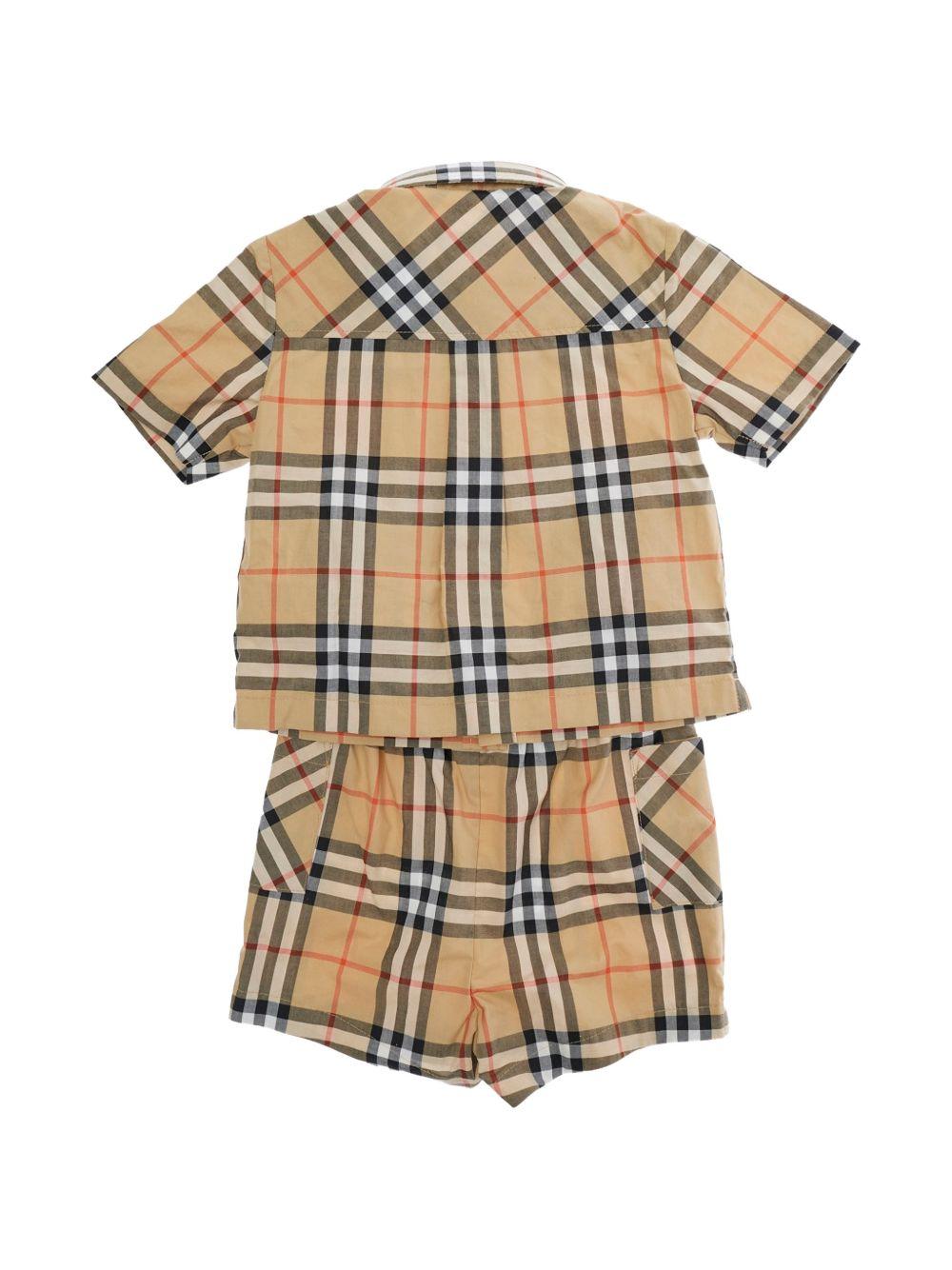 Set camicia e shorts per neonato Burberry Kids beige con motivo Vintage Check - Rubino Kids