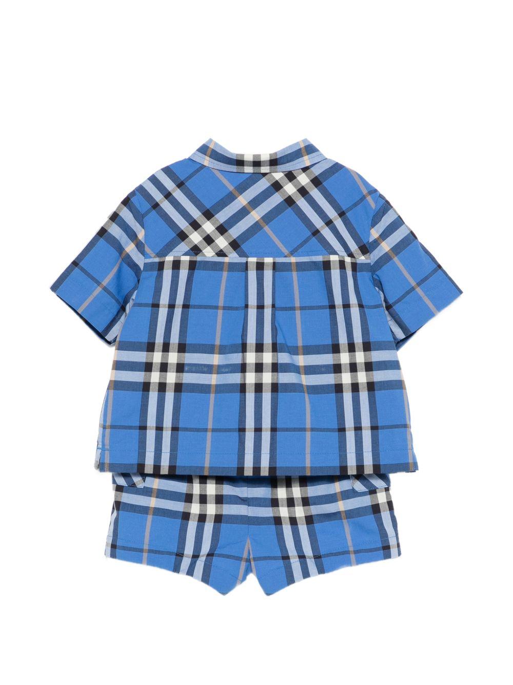 Set camicia e shorts per neonato Burberry Kids blu con motivo Vintage Check - Rubino Kids