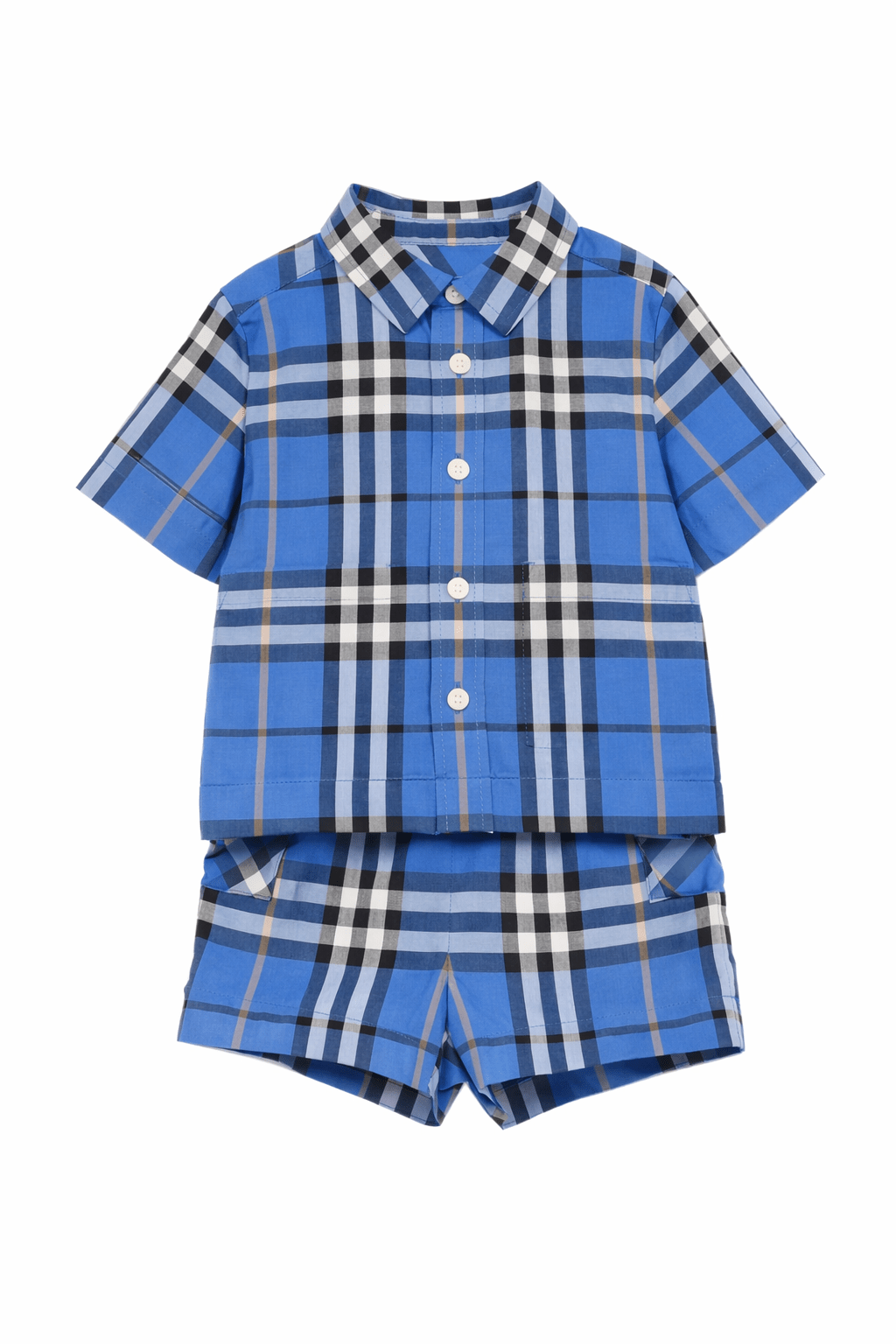 Set camicia e shorts per neonato Burberry Kids blu con motivo Vintage Check - Rubino Kids