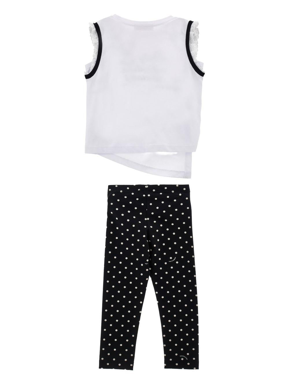 Set canotta e pantaloni per bambina Monnalisa bianco e nero a pois - Rubino Kids