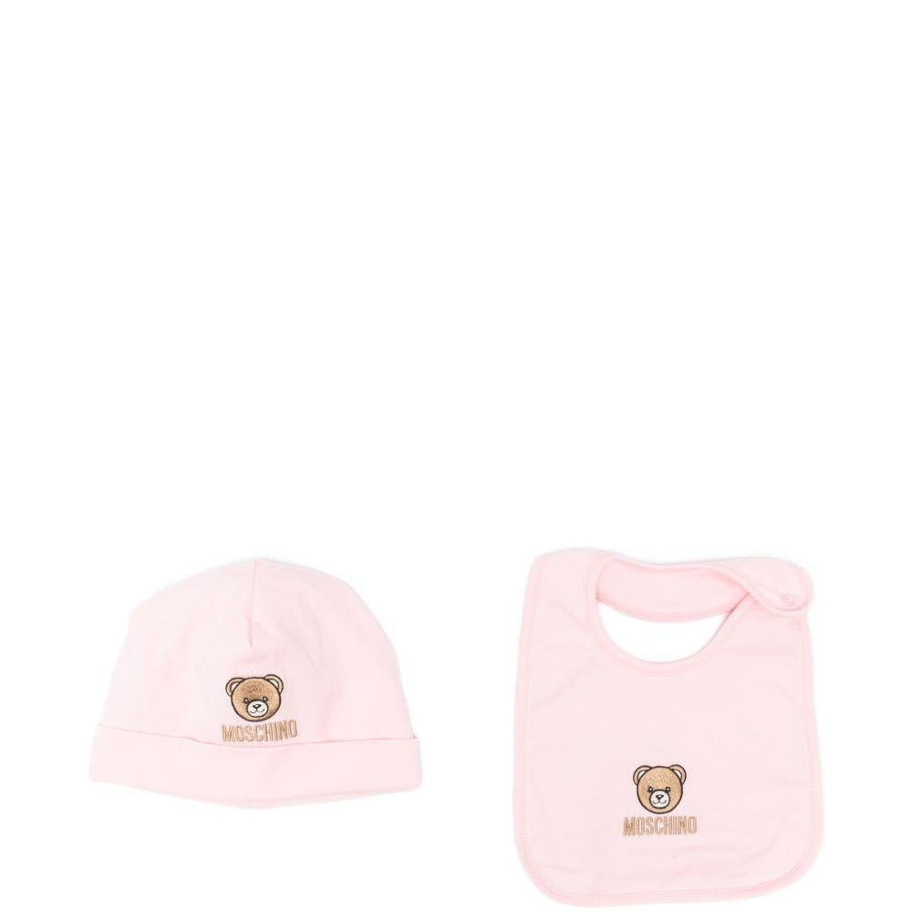 Set cappello e bavaglino per neonata Moschino Kids rosa con ricamo Teddy Bear - Rubino Kids