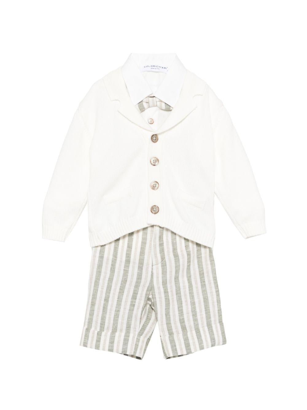 Set cardigan con salopette per neonato Colorichiari bianco a righe (3 pezzi) - Rubino Kids