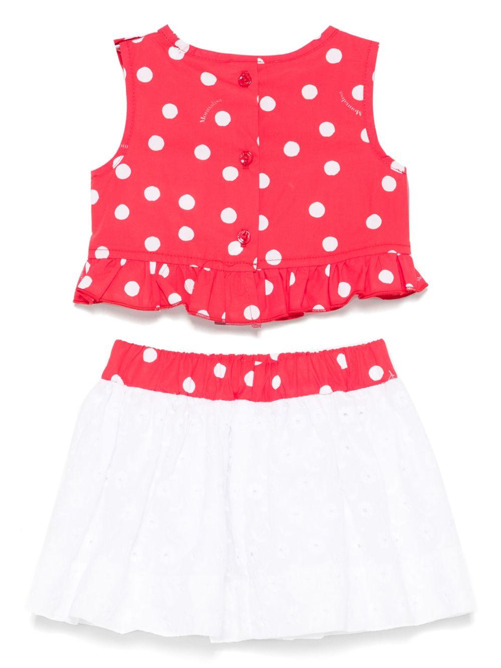 Set con gonna per neonata Monnalisa bianco e rosso in cotone - Rubino Kids