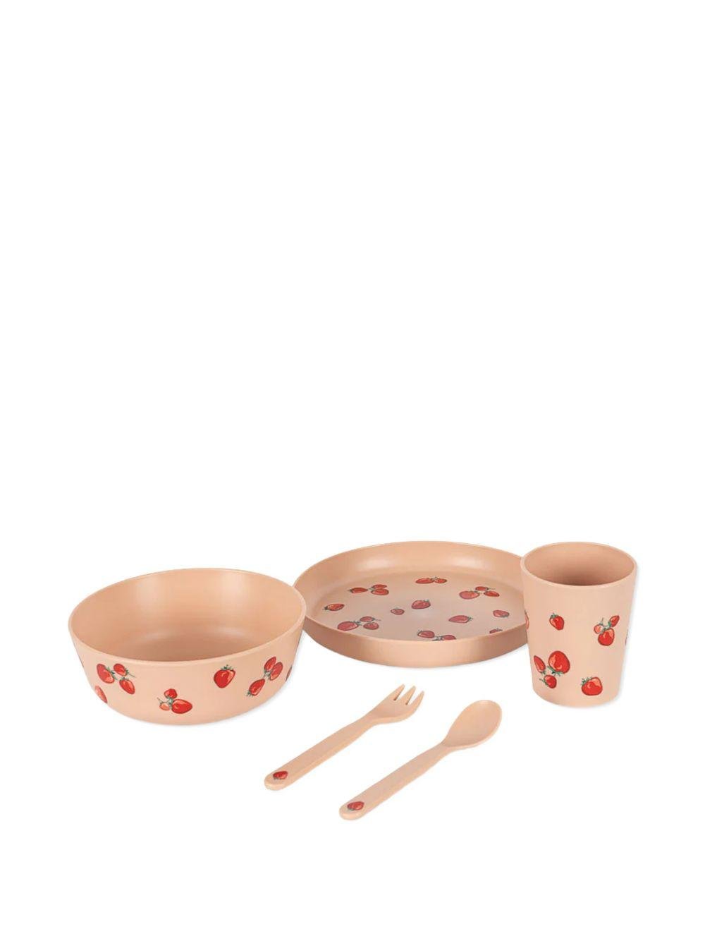Set da tavola per bambina Konges Sløjd rosa con decorazione a fragole - Rubino Kids