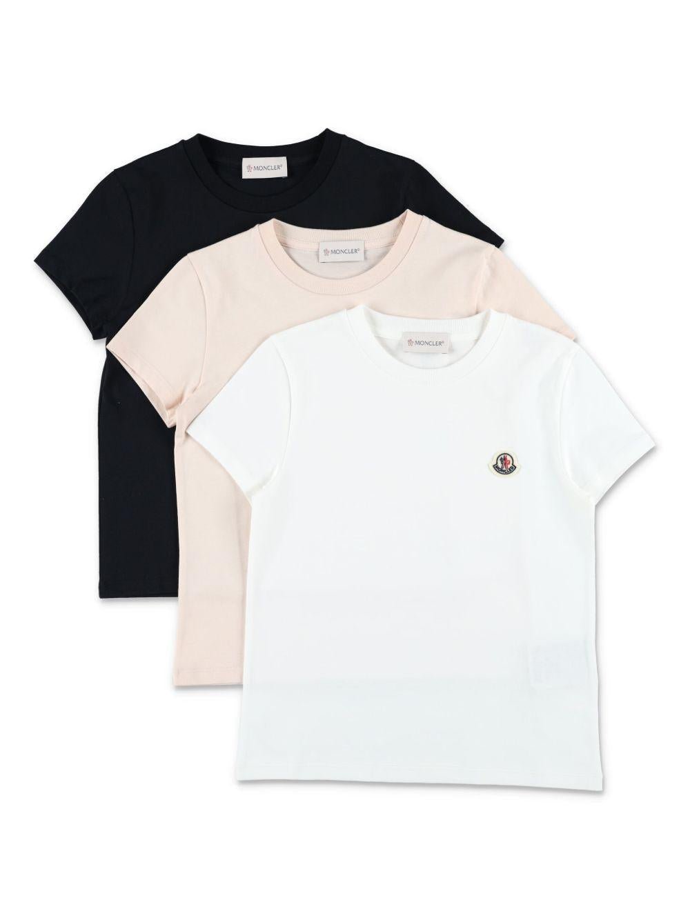 Set di 3 t-shirt per bambina Moncler Enfant multicolore con applicazione logo - Rubino Kids