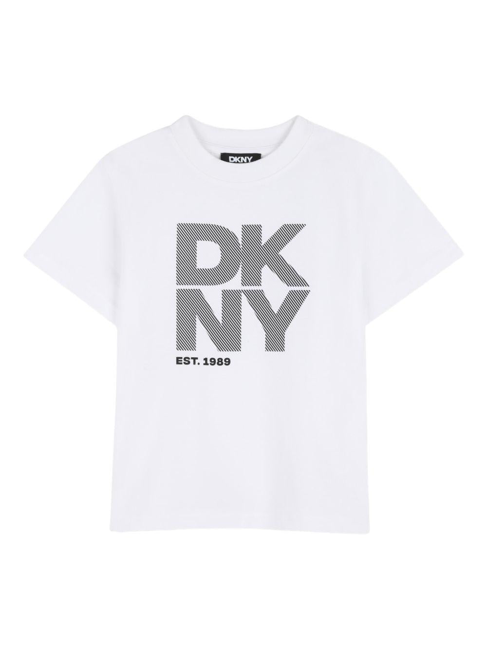 Set di due t-shirt per bambino Dkny Kids bianco e nero con stampa con logo - Rubino Kids
