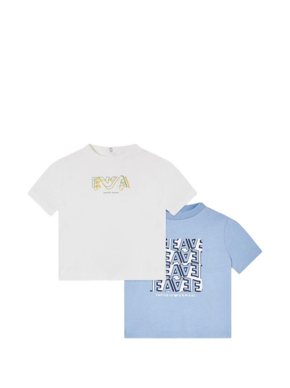 Set di due T-shirt per neonato Emporio Armani Kids multicolore con logo sul davanti - Rubino Kids