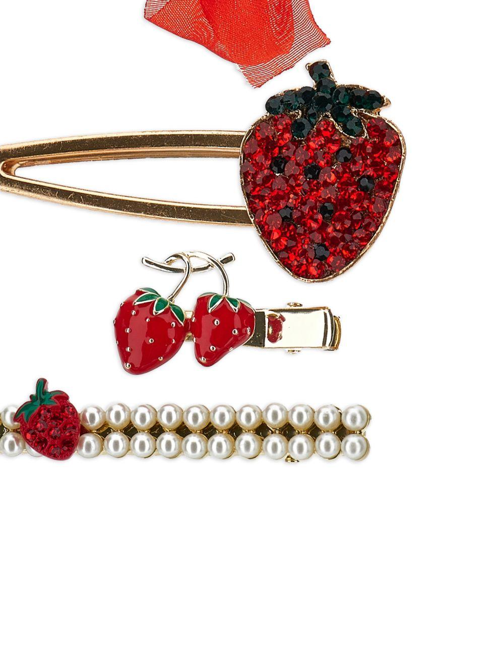 Set di quattro fermacapelli per bambina Monnalisa rossi con varie fantasie - Rubino Kids