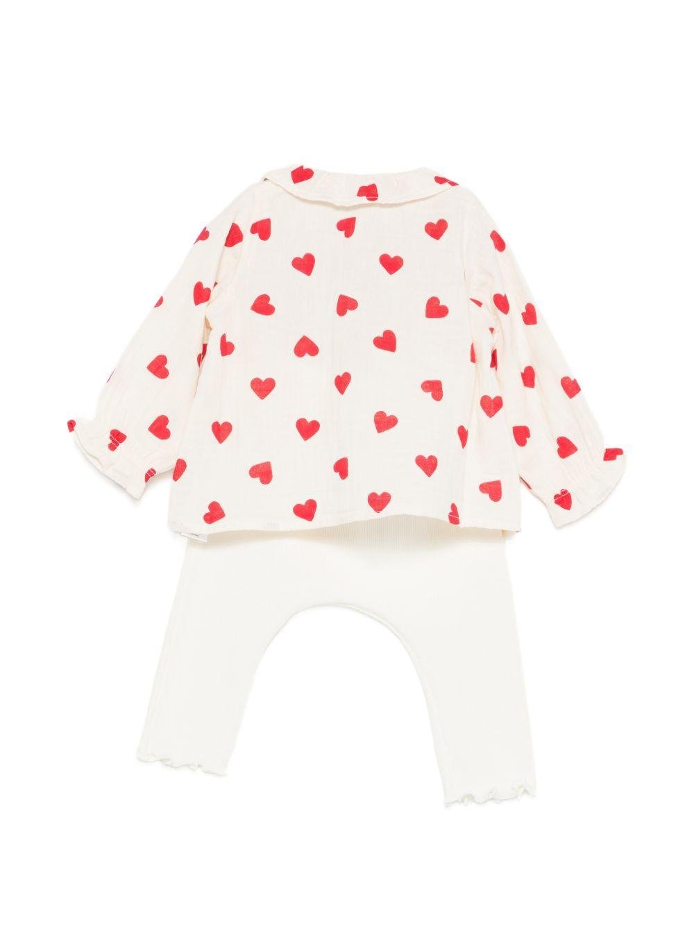 Set di t-shirt e pantaloni per neonati Petit Bateau bianco con stampa a cuori - Rubino Kids