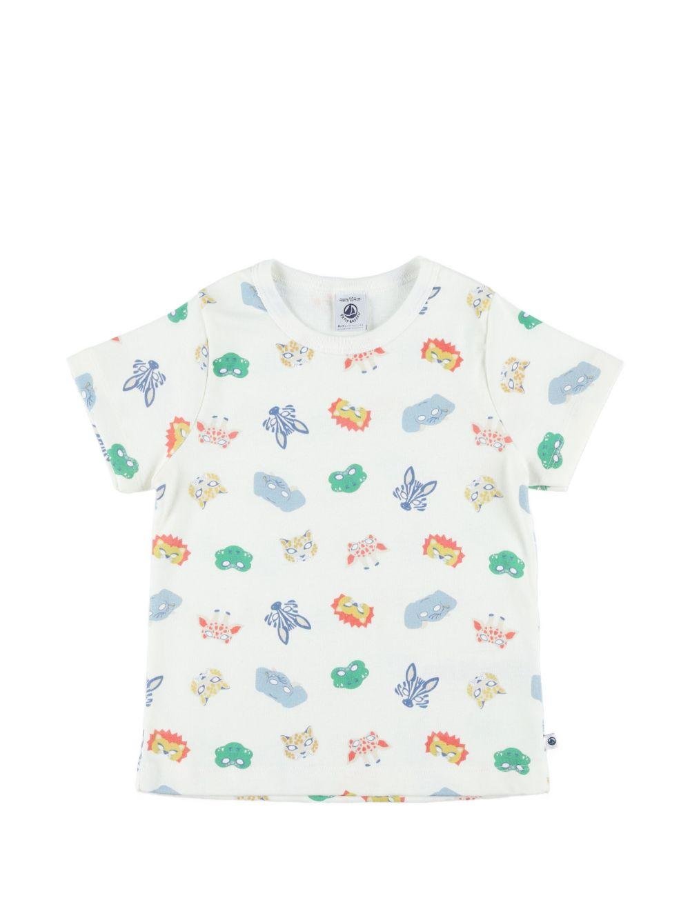 Set di tre pezzi pigiama per bambino Petit Bateau bianco con stampa animali - Rubino Kids