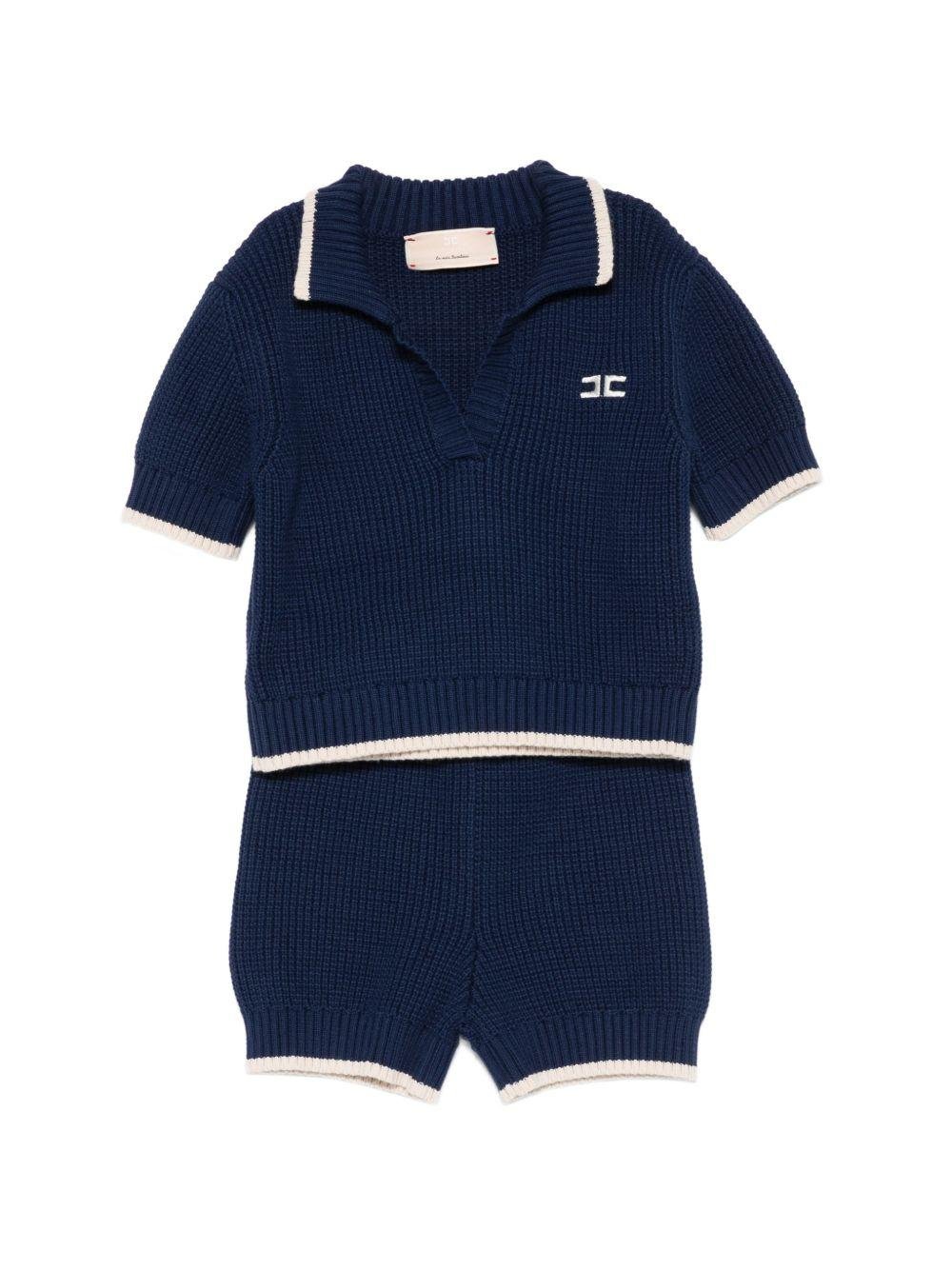 Set due pezzi per bambina Elisabetta Franchi La Mia Bambina blu con logo sul davanti - Rubino Kids