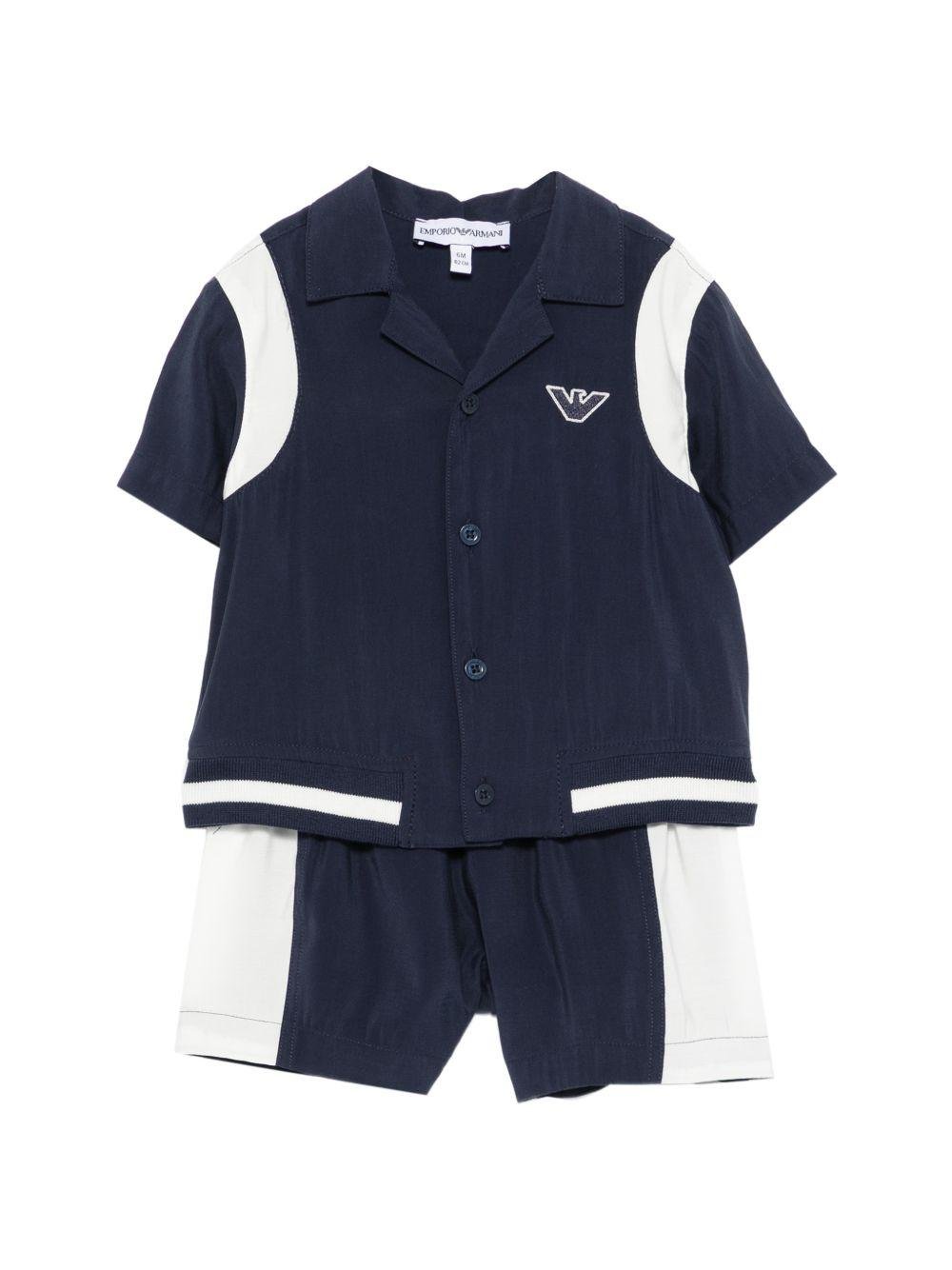 Set due pezzi per neonato Emporio Armani Kids blu scuro con logo ricamato - Rubino Kids