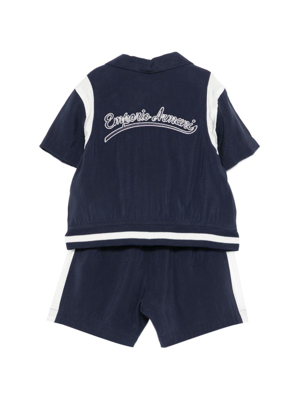 Set due pezzi per neonato Emporio Armani Kids blu scuro con logo ricamato - Rubino Kids
