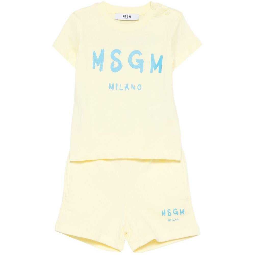 Set due pezzi per neonato MSGM Kids giallo con stampa logo - Rubino Kids