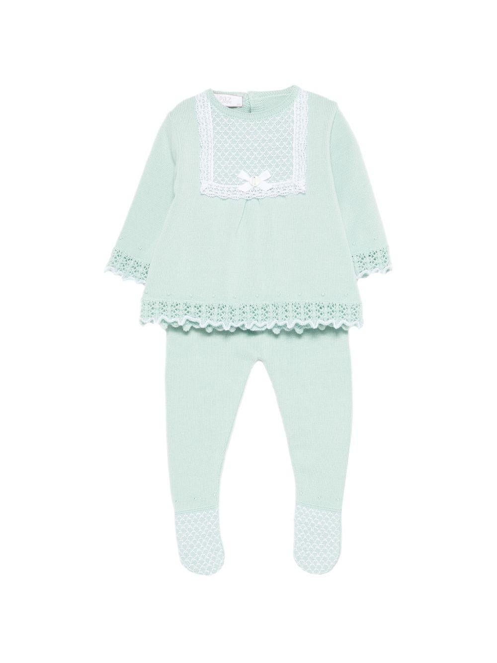 Set maglioncino e pantaloni per neonati Paz Rodriguez verde con dettaglio fiocco - Rubino Kids