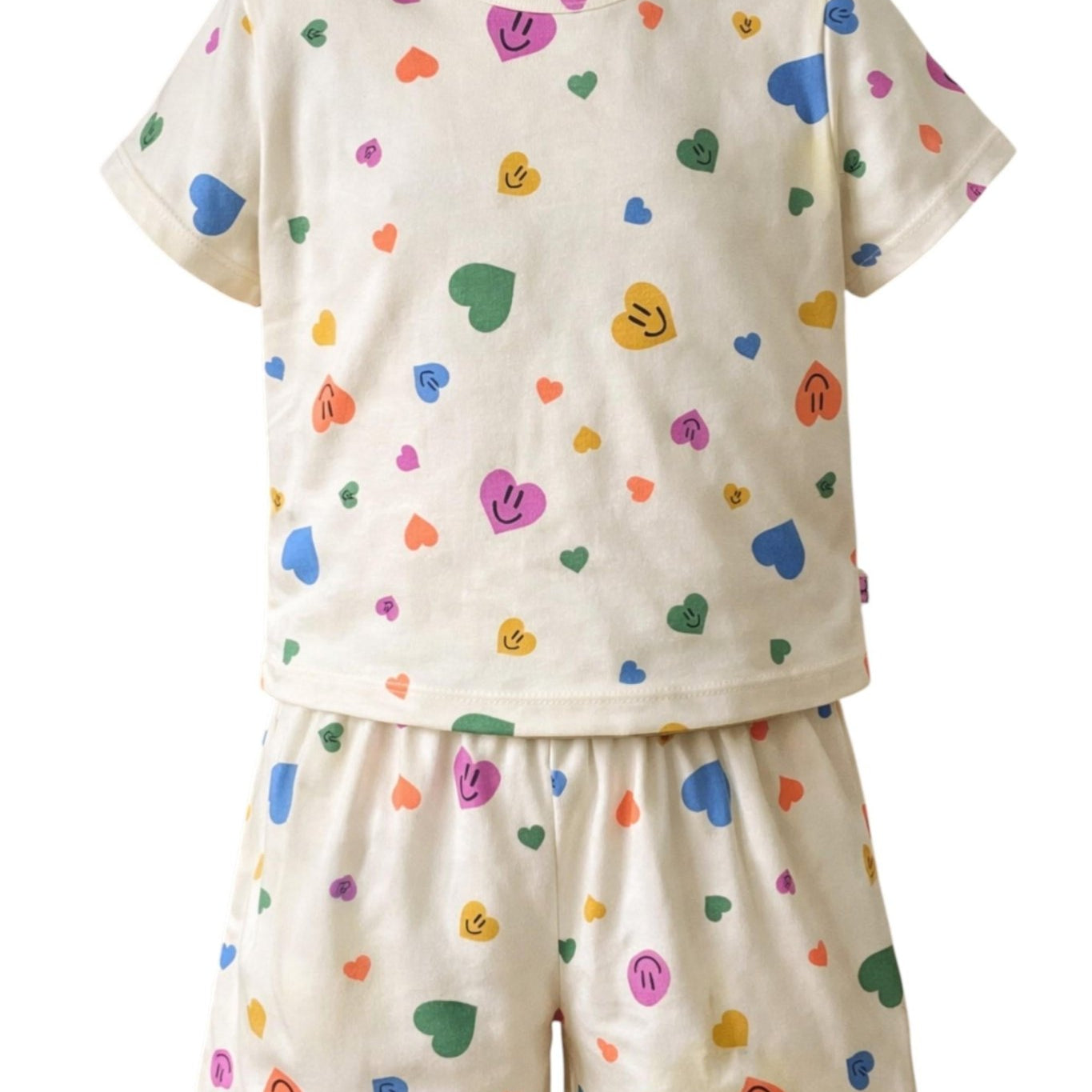 Set Pigiama Luvis due pezzi per bambina Molo bianco con stampa cuori all - over - Rubino Kids
