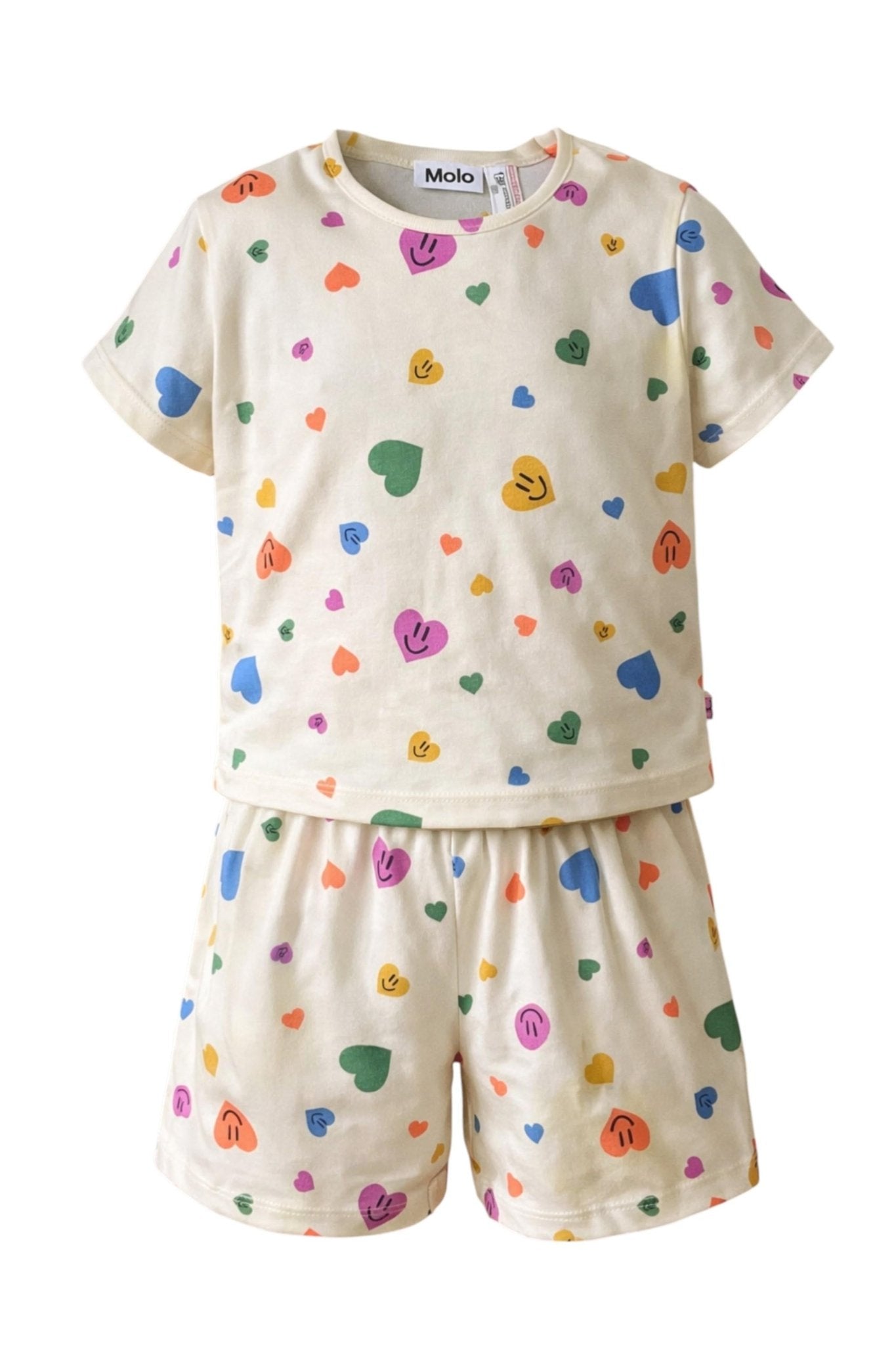 Set Pigiama Luvis due pezzi per bambina Molo bianco con stampa cuori all - over - Rubino Kids