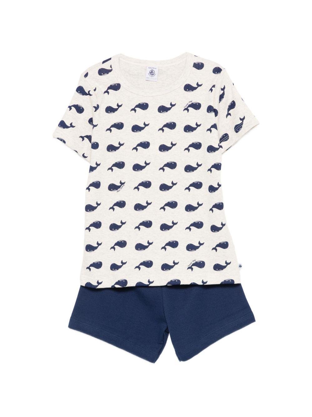Set pigiama t-shirt e shorts per bambino Petit Bateau multicolore con stampa balene - Rubino Kids