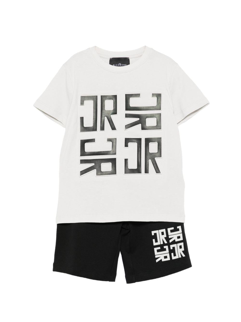 Set t-shirt con shorts per neonato John Richmond Junior grigio con logo - Rubino Kids