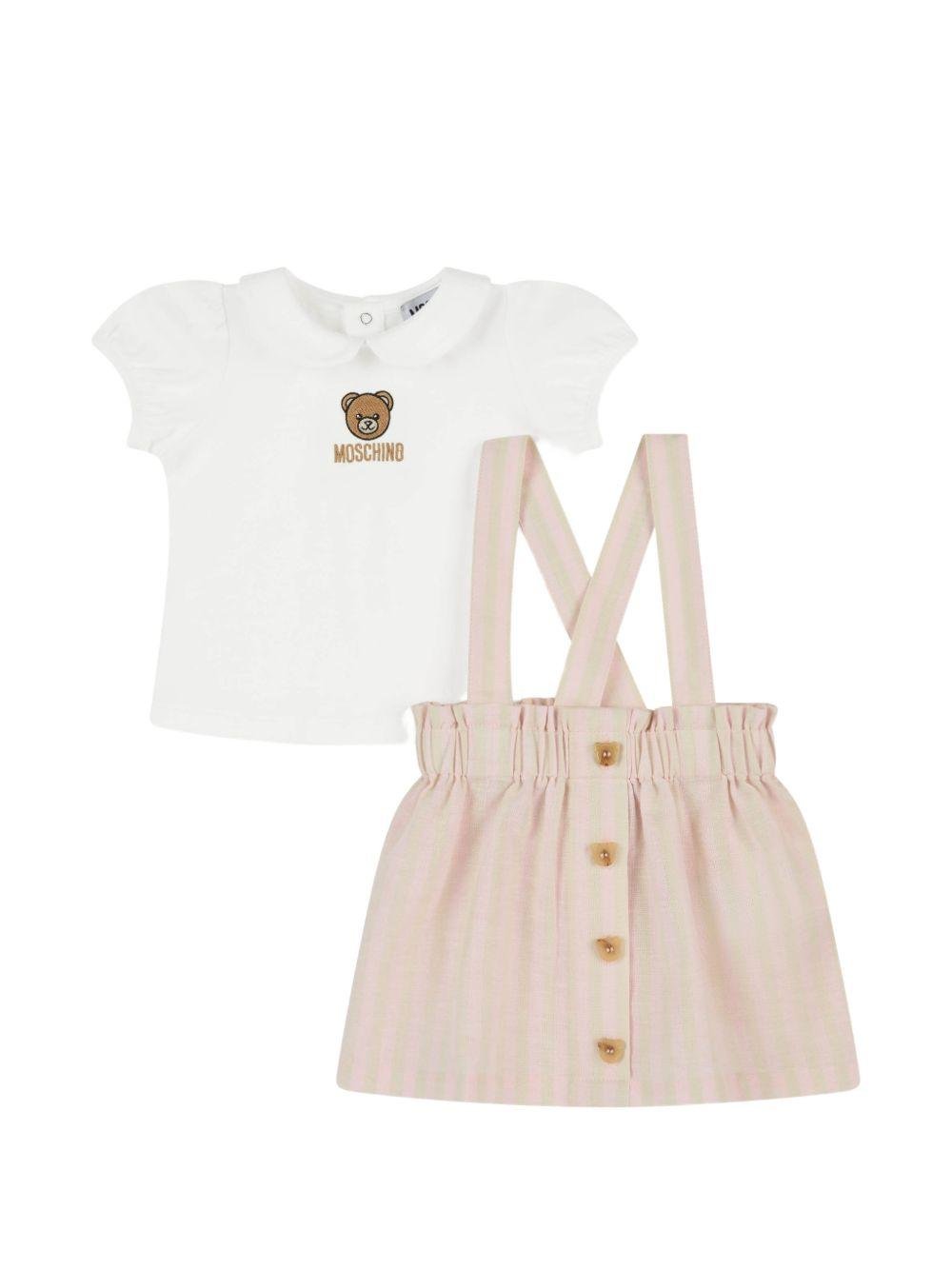 Set t-shirt e gonna per neonata Moschino Kids multicolore con colletto alla Peter Pan - Rubino Kids