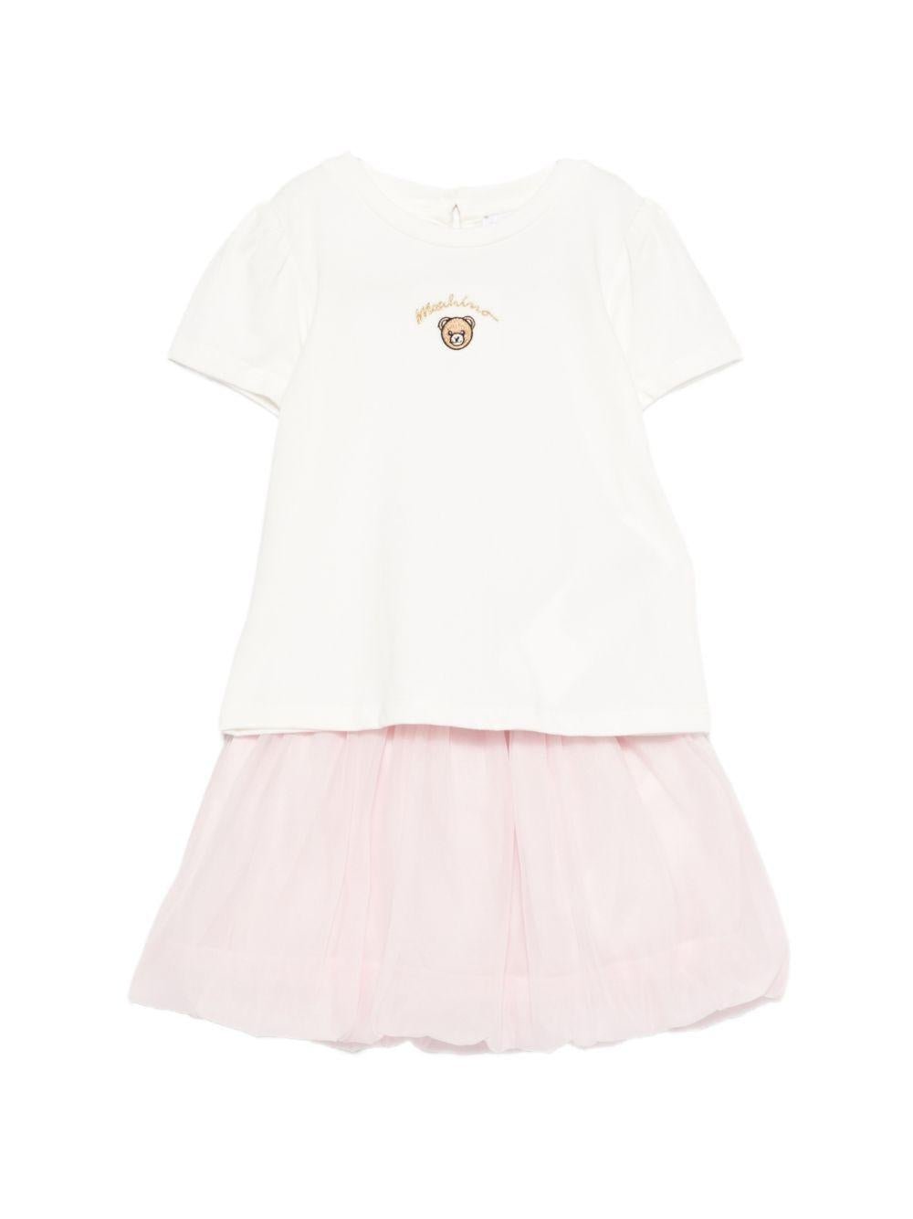 Set t-shirt e gonna per neonata Moschino Kids multicolore con ricamo Teddy Bear - Rubino Kids