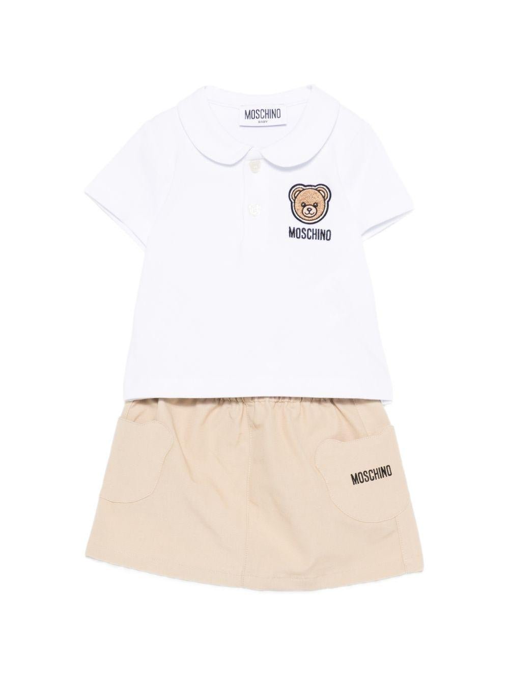 Set t-shirt e gonna per neonata Moschino Kids multicolore con ricamo Teddy - Rubino Kids