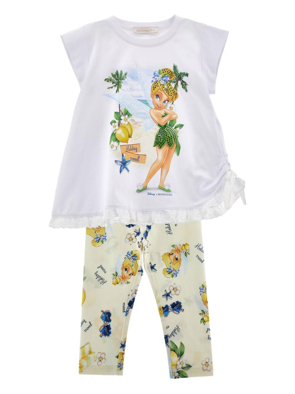 Set t-shirt e pantaloni per bambina Monnalisa bianco con stampa - Rubino Kids