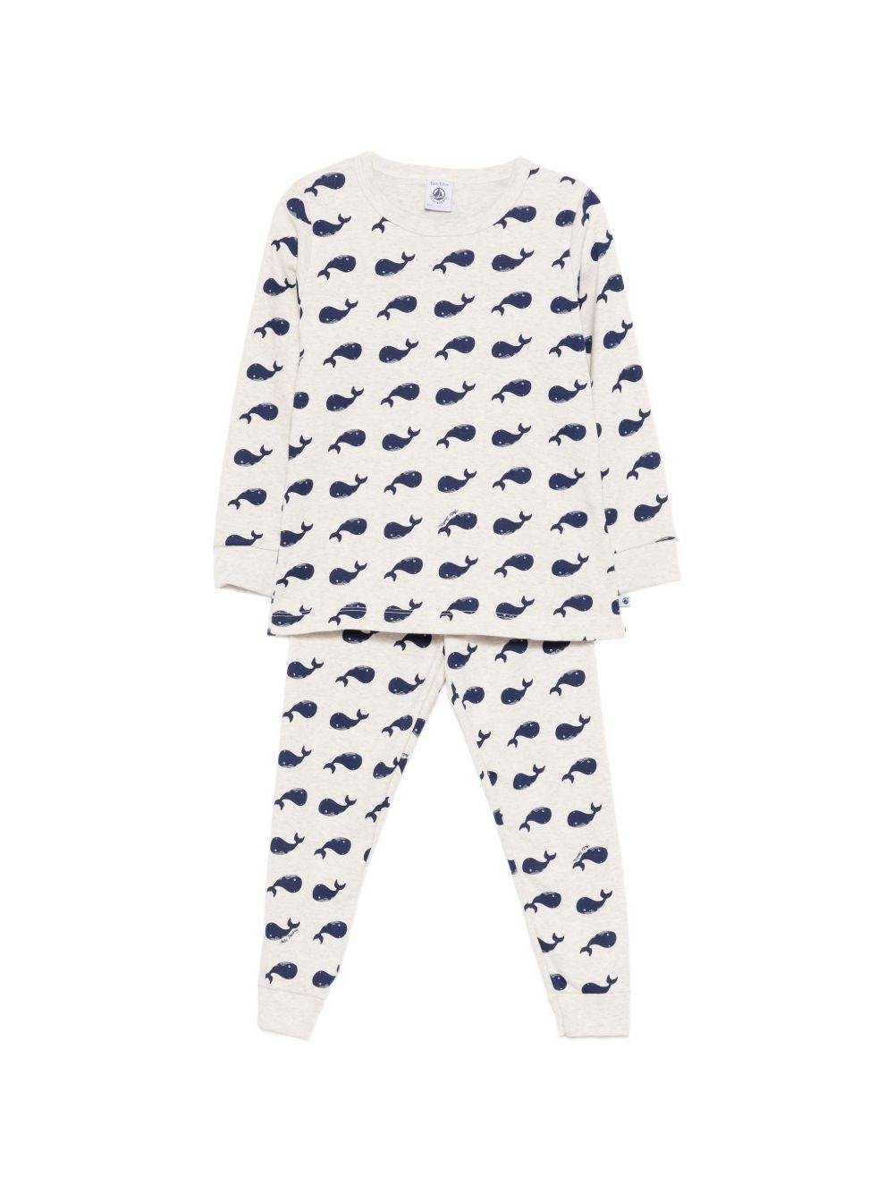 Set t-shirt e pantaloni per bambino Petit Bateau bianco con stampa balene all - over - Rubino Kids