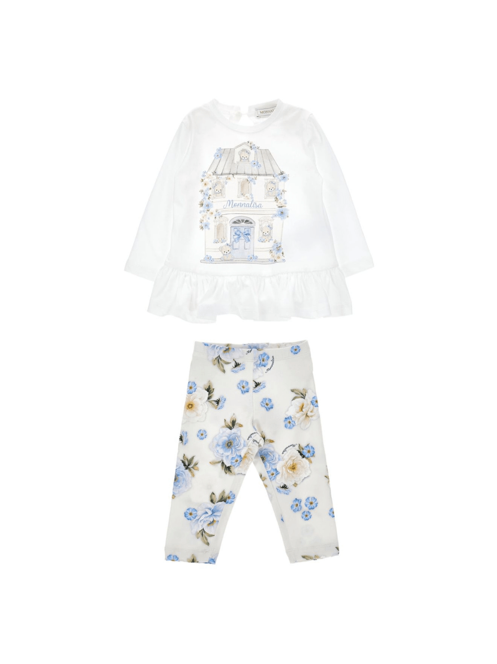 Set t-shirt e pantaloni per neonata Monnalisa bianco con stampa floreale - Rubino Kids