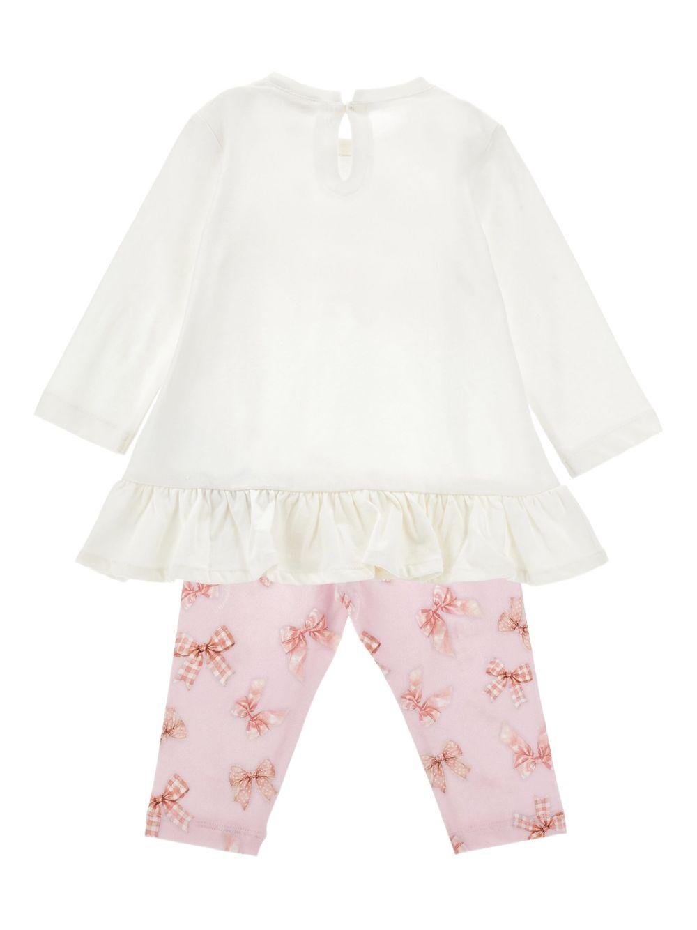 Set t-shirt e pantaloni per neonata Monnalisa bianco con stampa - Rubino Kids