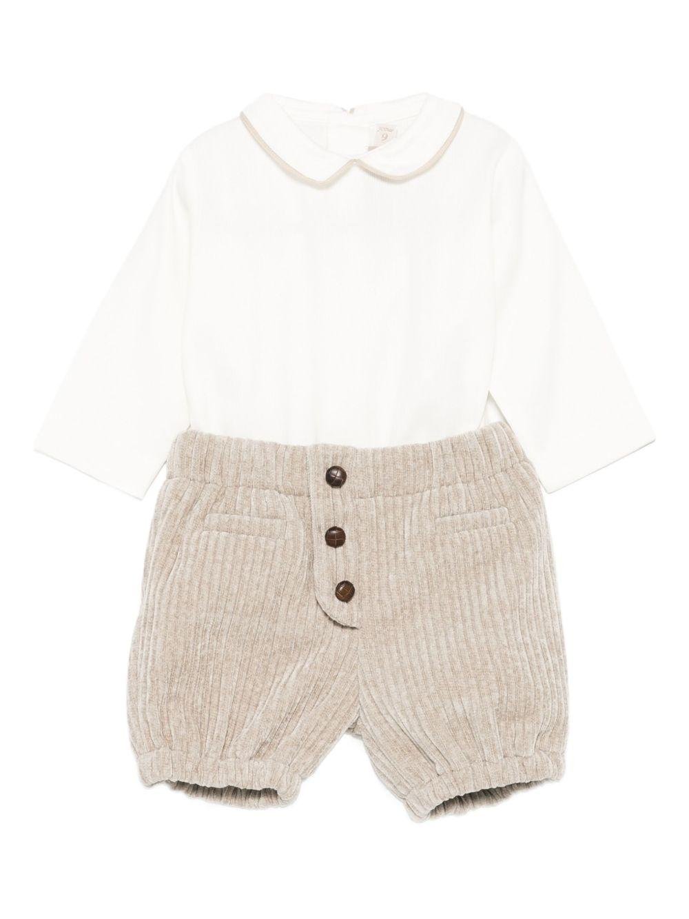 Set t-shirt e pantaloni per neonato La Stupenderia beige con colletto alla Peter Pan - Rubino Kids