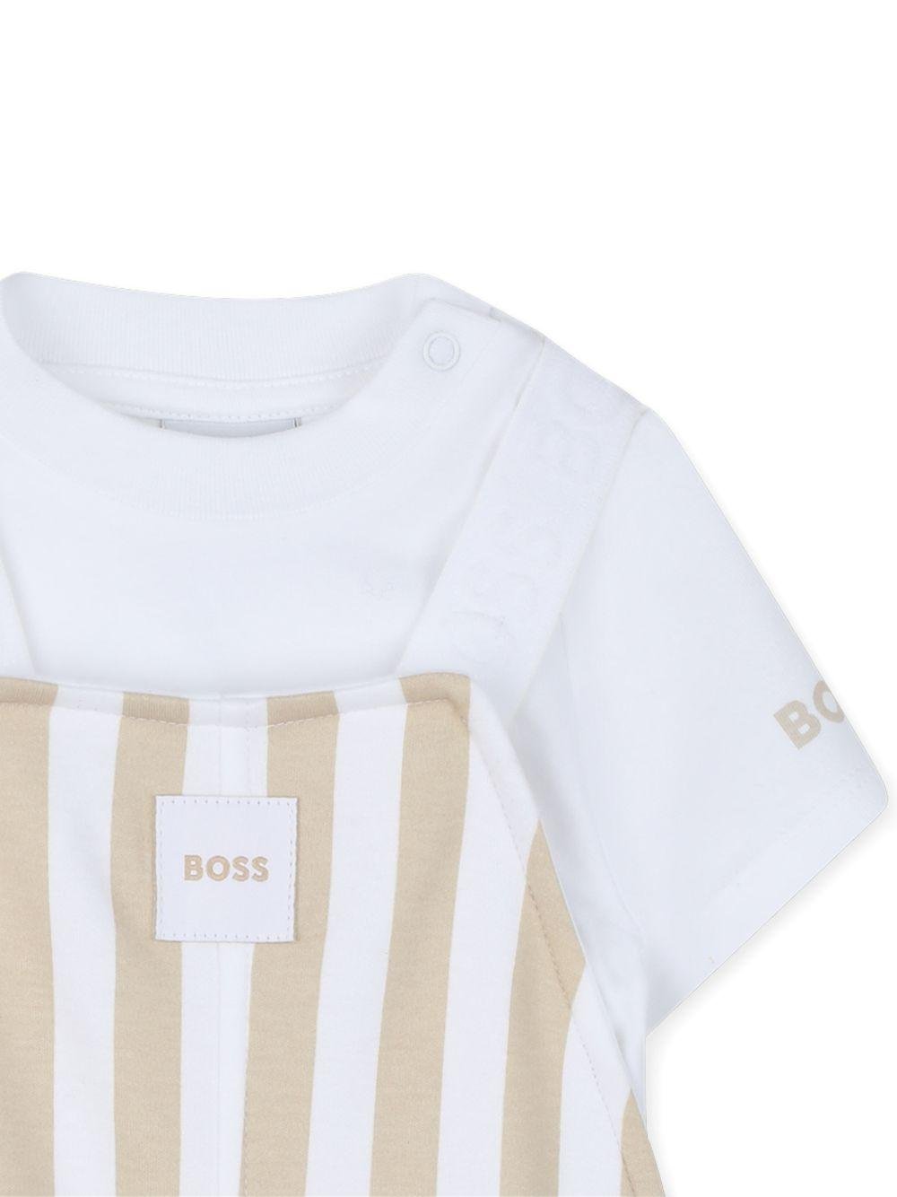 Set t-shirt e salopette per neonato Boss Kids multicolore con design a righe - Rubino Kids