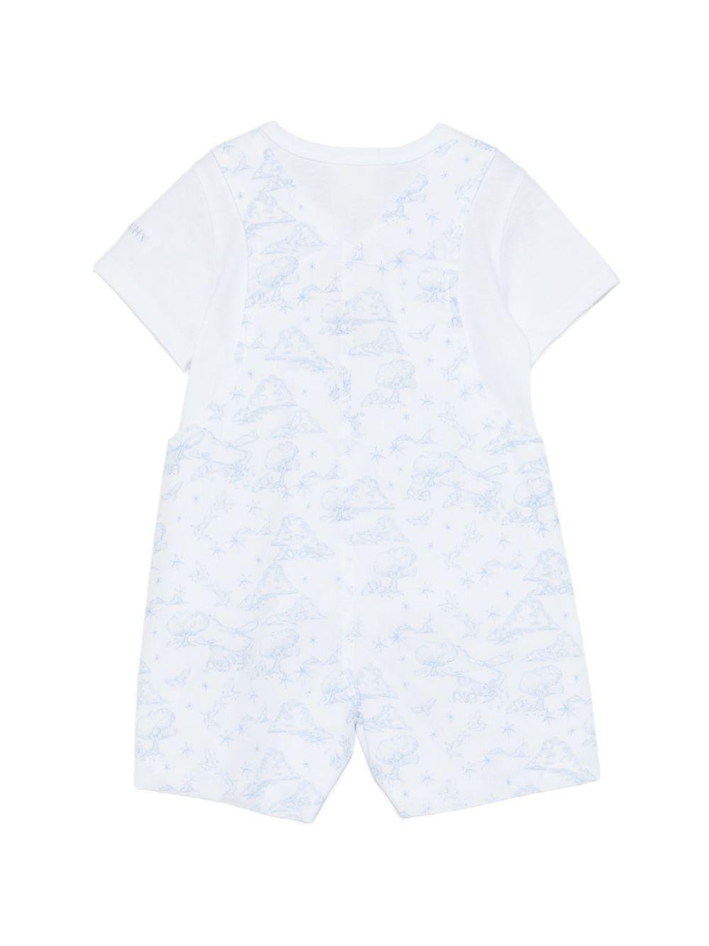 Set t-shirt e salopette per neonato Givenchy Kids azzurro con logo ricamato sul davanti - Rubino Kids
