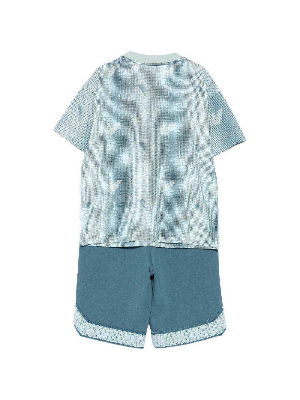 Set t-shirt e short per bambino Emporio Armani Kids blu con stampa aquila all - over - Rubino Kids