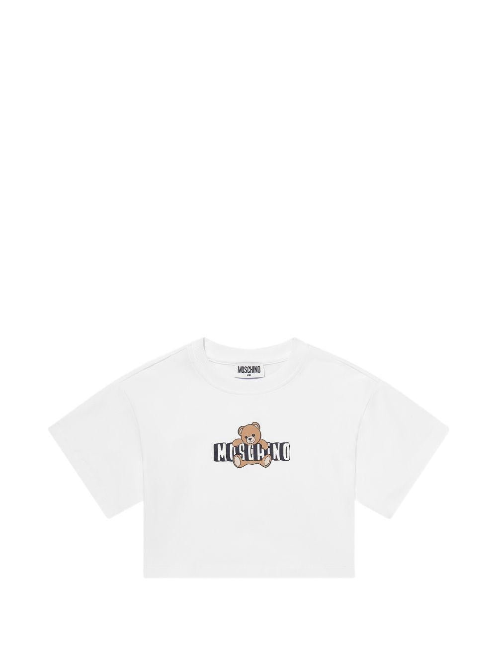 Set t-shirt e shorts per bambina Moschino Kids bianco e nero con motivo Teddy Bear - Rubino Kids