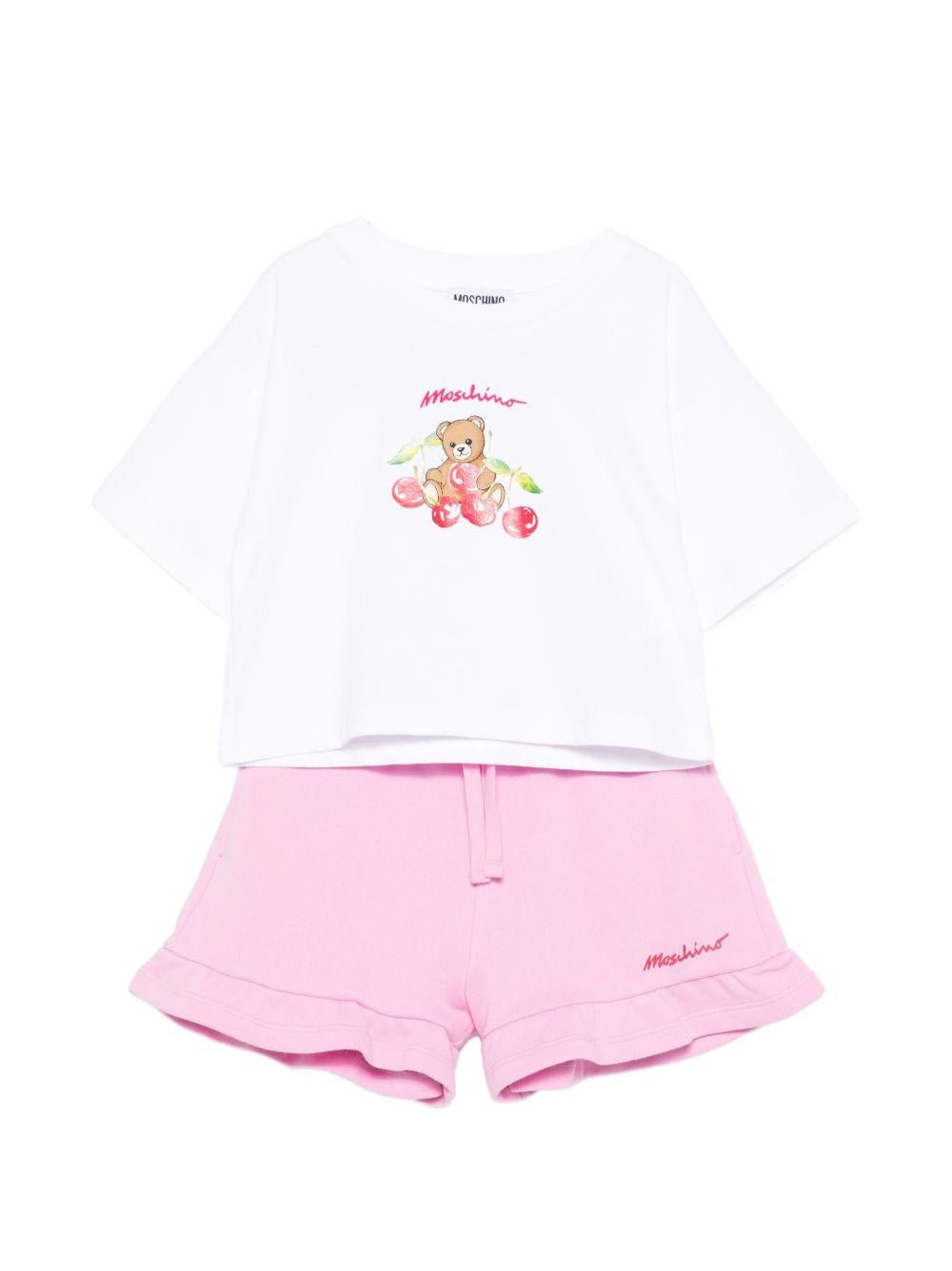 Set t-shirt e shorts per bambina Moschino Kids multicolore con stampa Teddy Bear - Rubino Kids
