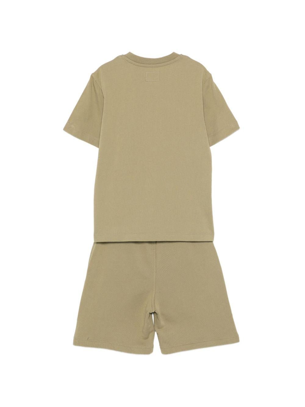 Set t-shirt e shorts per bambino C.P. Company Kids verde con logo sul davanti - Rubino Kids