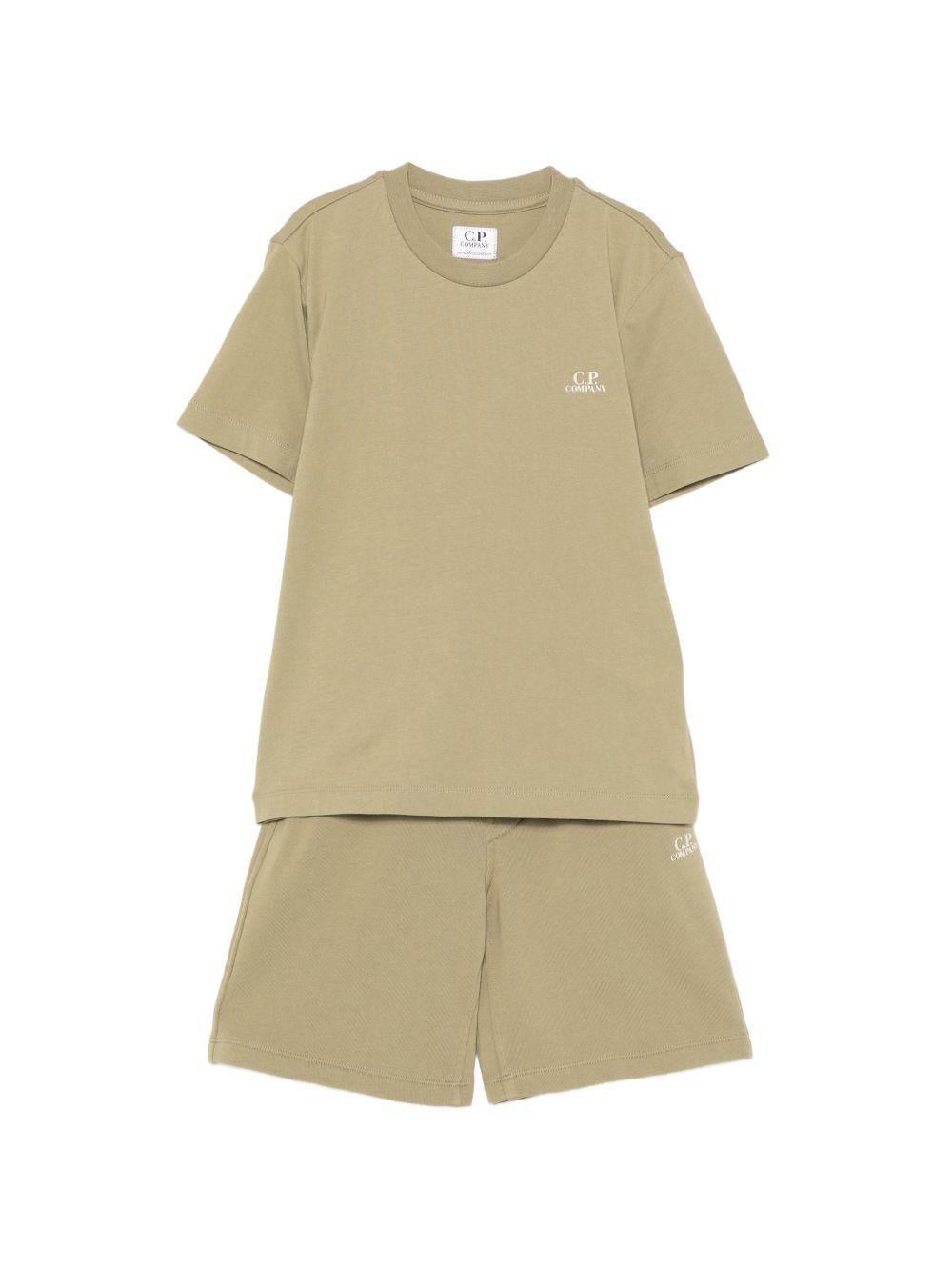 Set t-shirt e shorts per bambino C.P. Company Kids verde con logo sul davanti - Rubino Kids