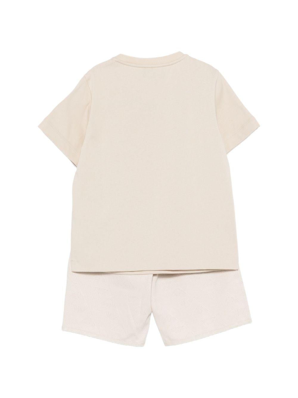 Set t-shirt e shorts per bambino Emporio Armani Kids beige con applicazione logo sul davanti - Rubino Kids