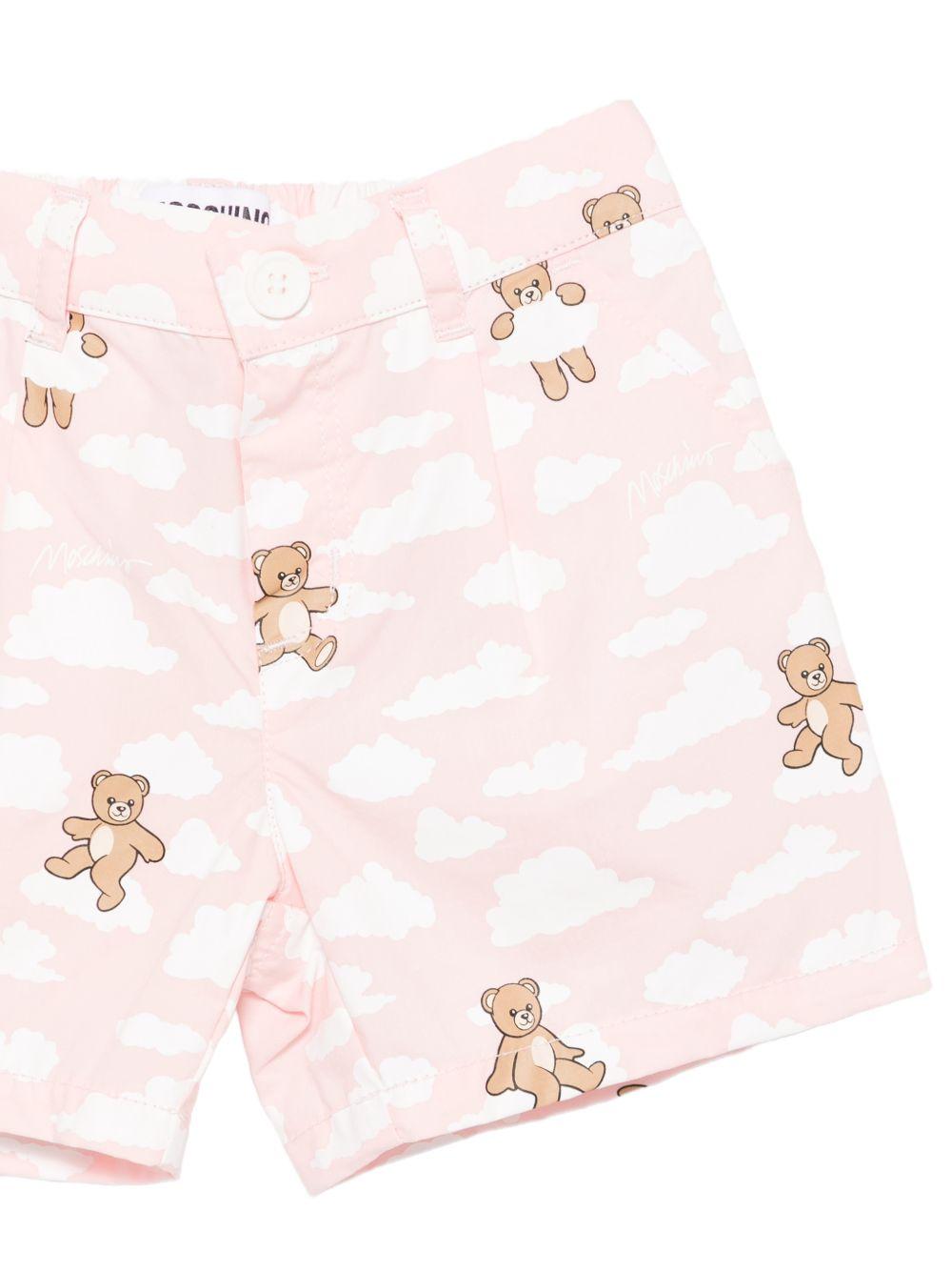 Set t-shirt e shorts per neonata Moschino Kids rosa con stampa Teddy sul davanti - Rubino Kids