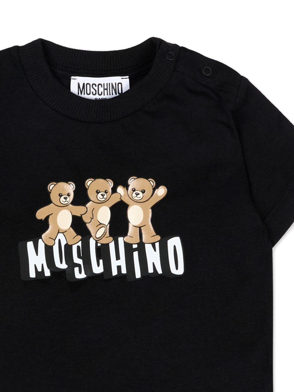 Set t-shirt e shorts per neonati Moschino Kids nero con stampa Teddy Bear - Rubino Kids