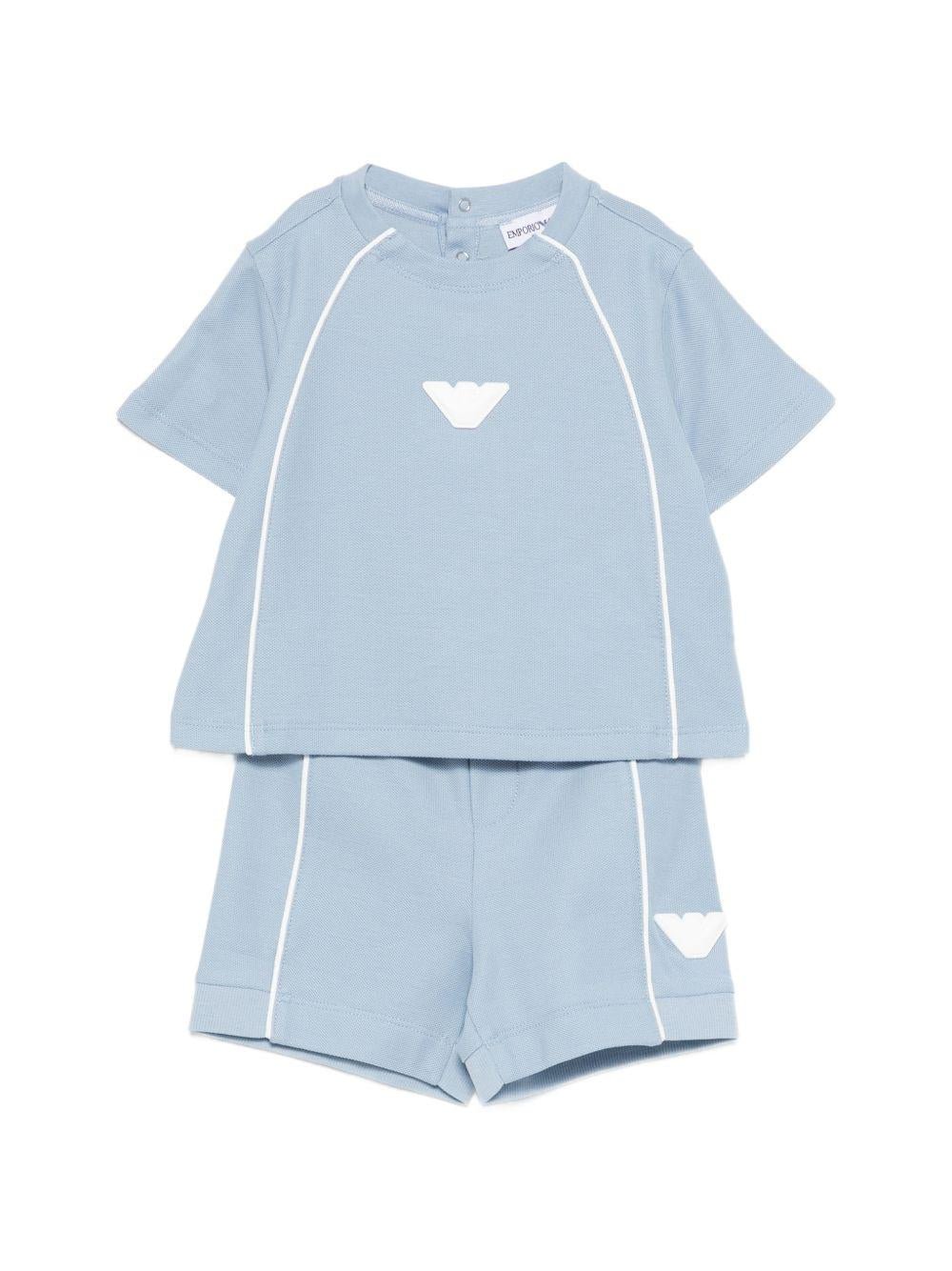 Set t-shirt e shorts per neonato Emporio Armani Kids azzurro con logo aquila sul davanti - Rubino Kids