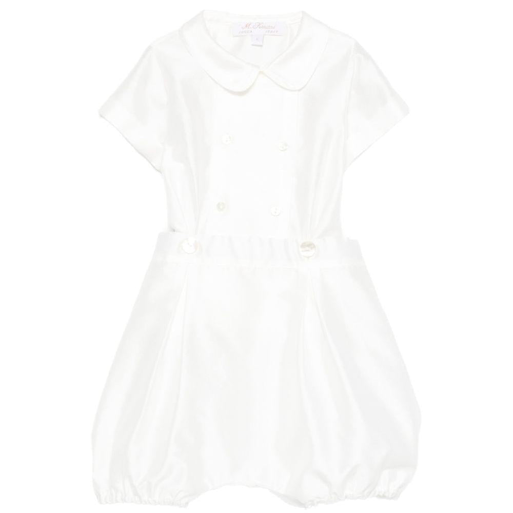 Set t-shirt e shorts per neonato Mariella Ferrari bianco con colletto alla Peter Pan - Rubino Kids