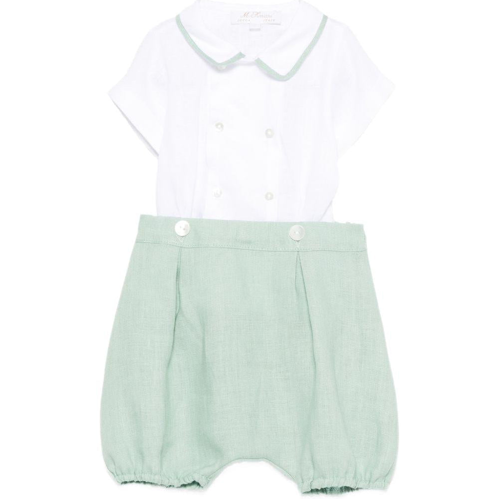 Set t-shirt e shorts per neonato Mariella Ferrari verde con colletto alla Peter Pan - Rubino Kids