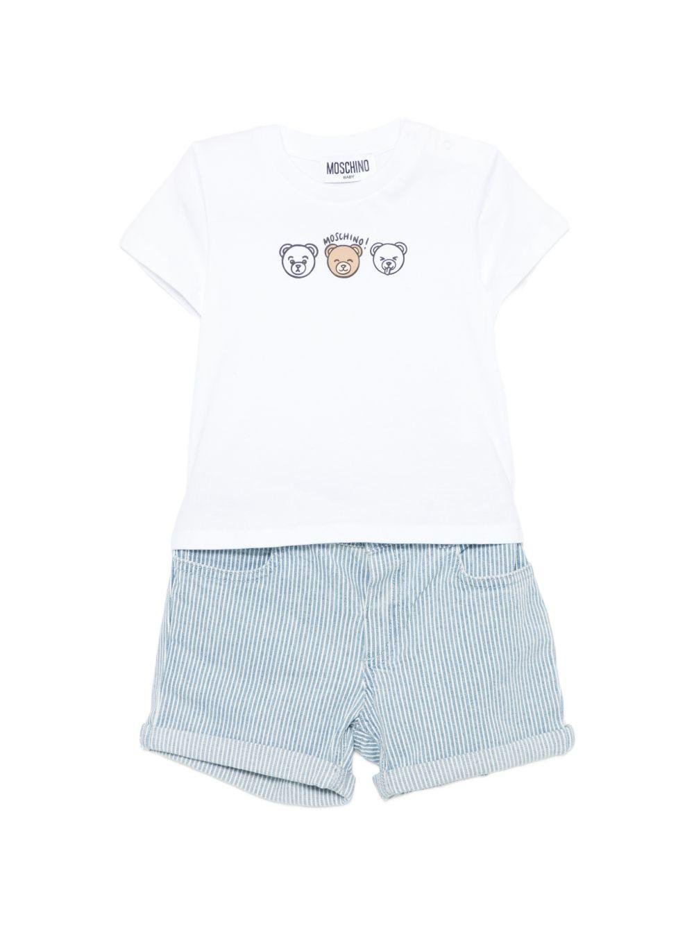 Set T-shirt e shorts per neonato Moschino Kids bianco e blu a righe - Rubino Kids