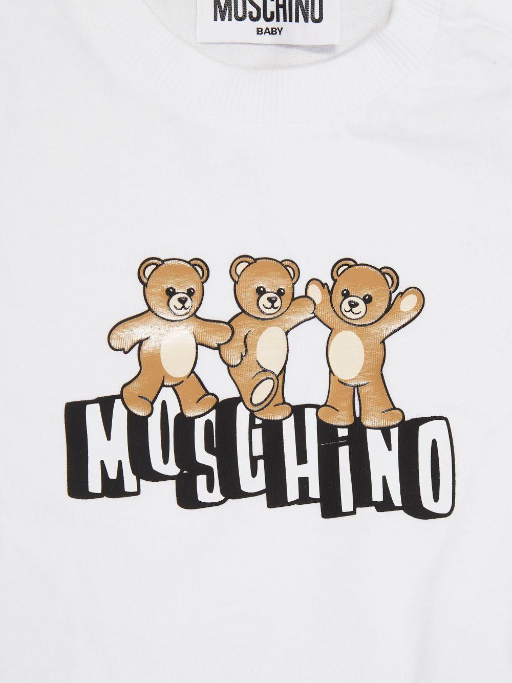 Set t-shirt e shorts per neonato Moschino Kids bianco e giallo con stampa Teddy Bear - Rubino Kids