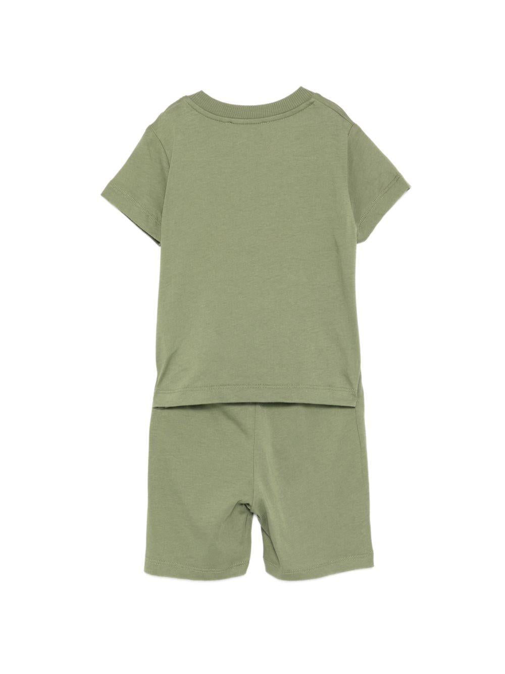 Set t-shirt e shorts per neonato Moschino Kids verde con stampa Teddy - Rubino Kids