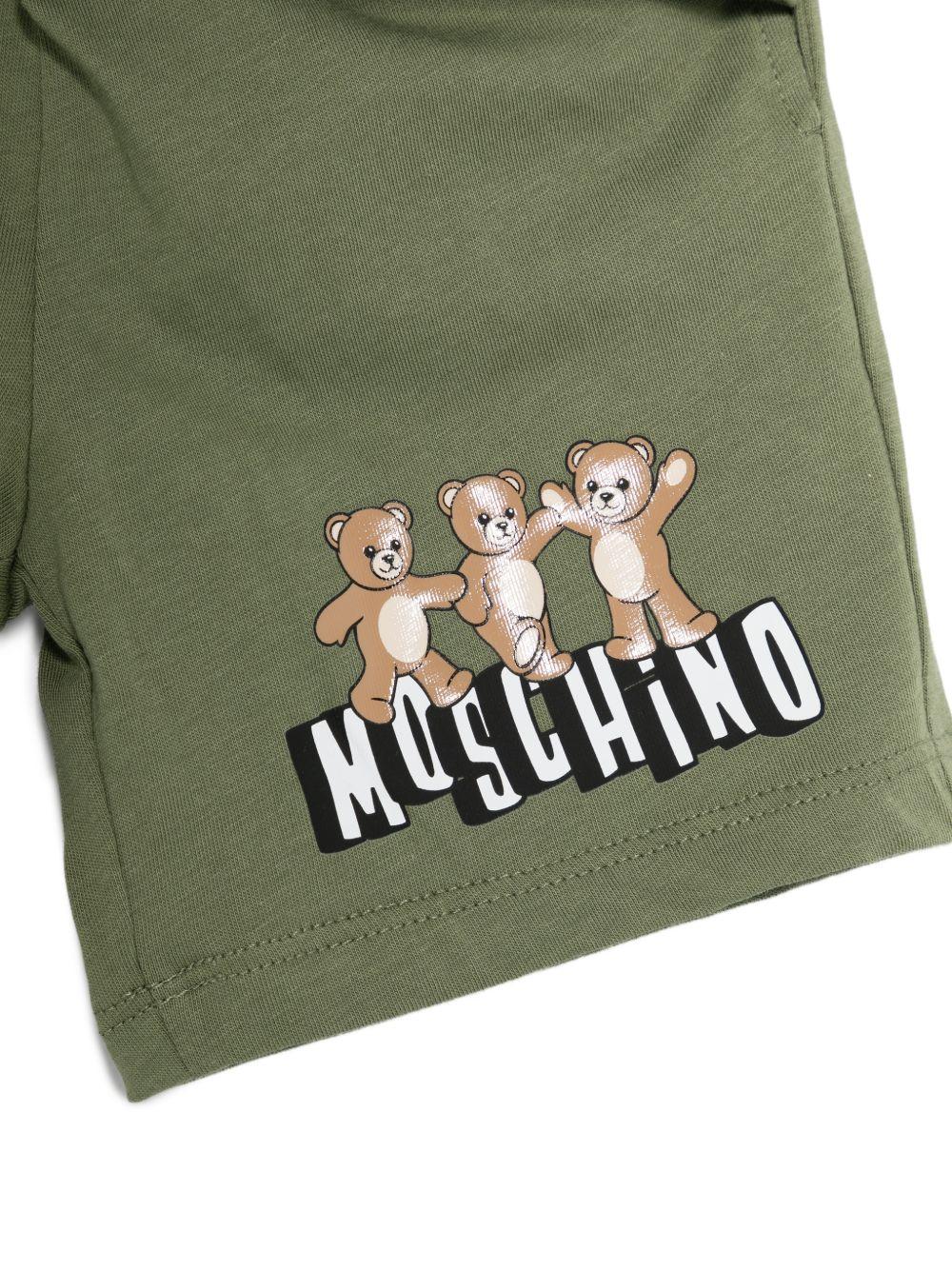 Set t-shirt e shorts per neonato Moschino Kids verde con stampa Teddy - Rubino Kids